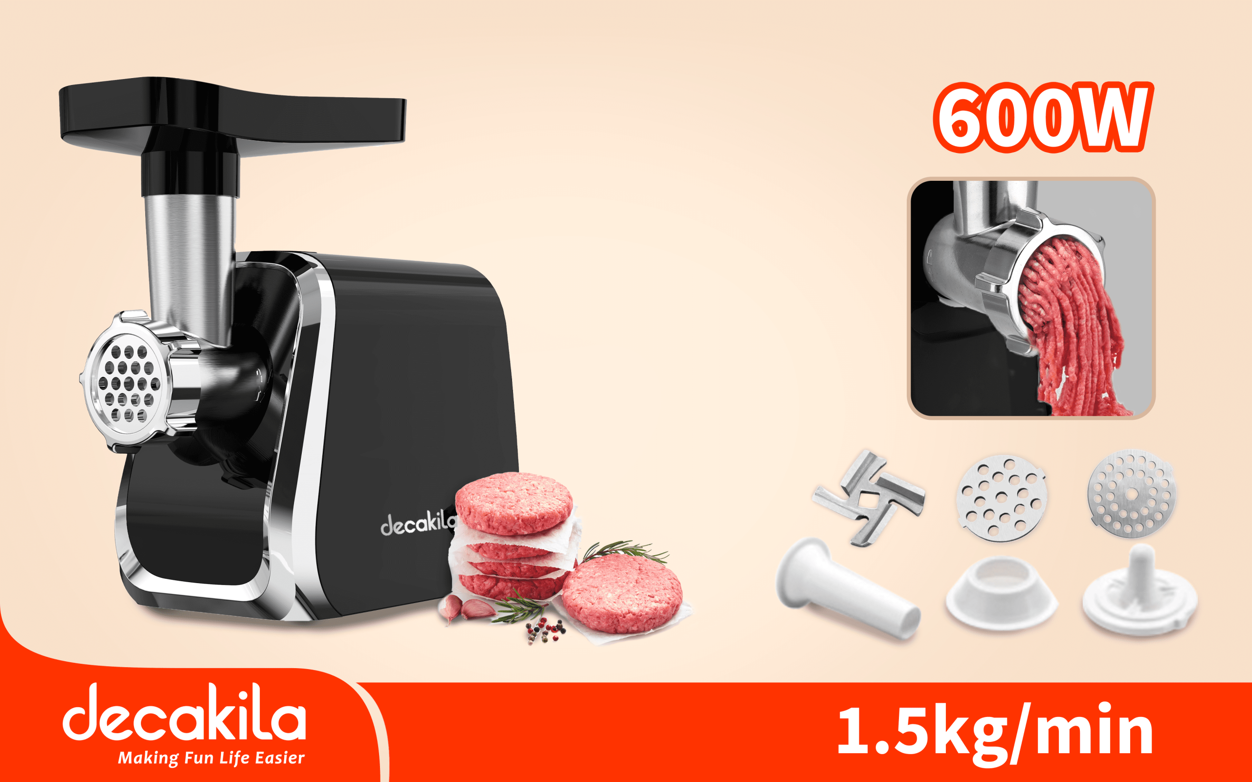 HACHOIR VIANDE DECAKILA 1.5KG 600W Noir – KEMG021B